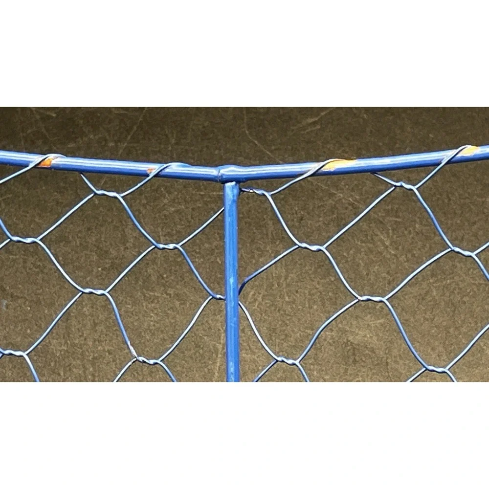 Blue Metal Chicken Wire Basket Scalloped Oval Storage Fruit Bowl Handles 16x12